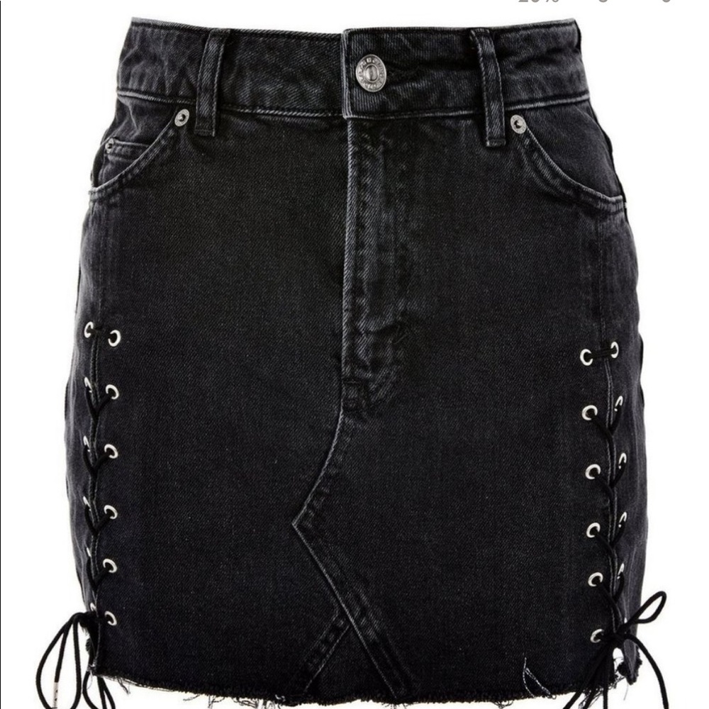 TopShop black/gray denim tie up detail skirt